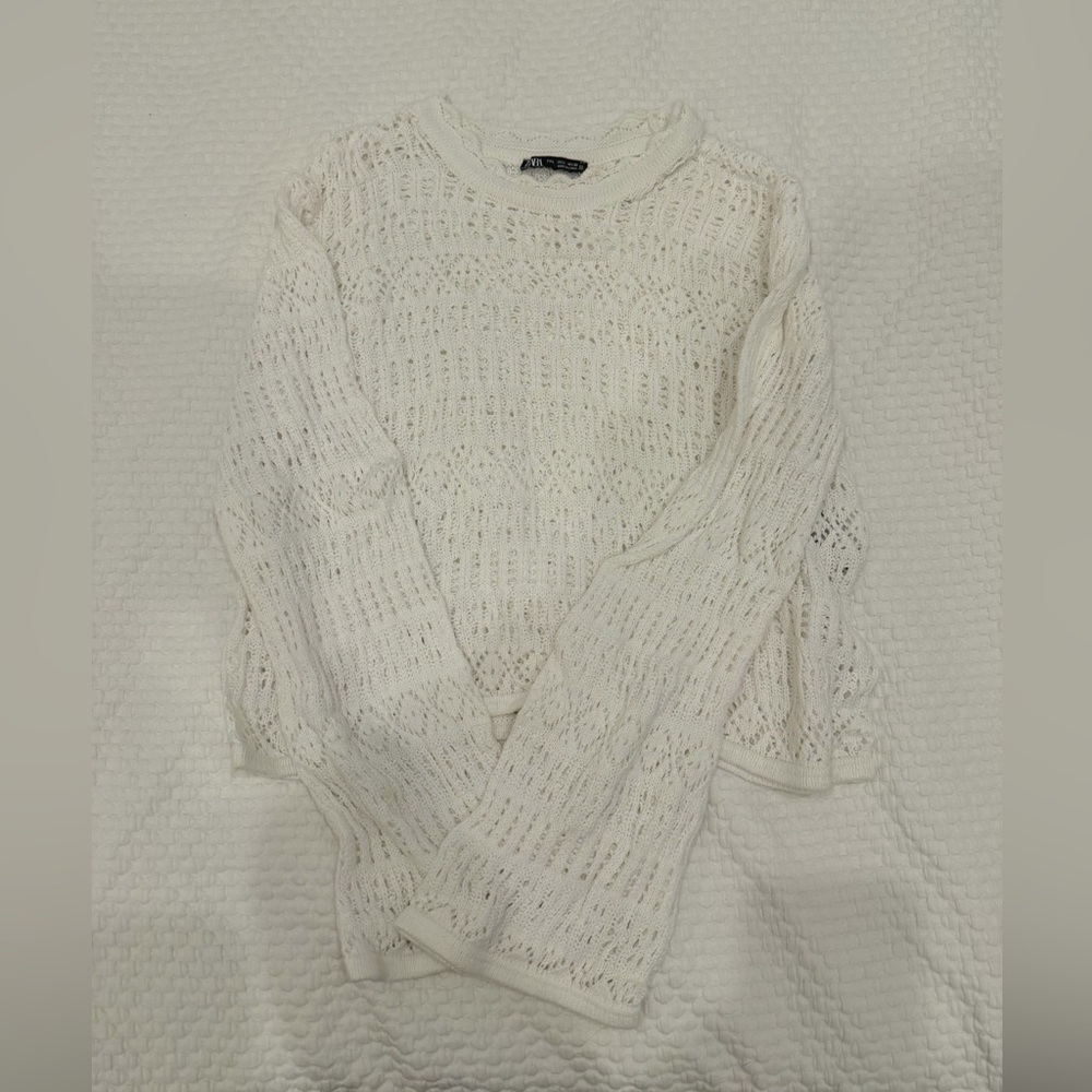 Zara White Crochet Coverup Top